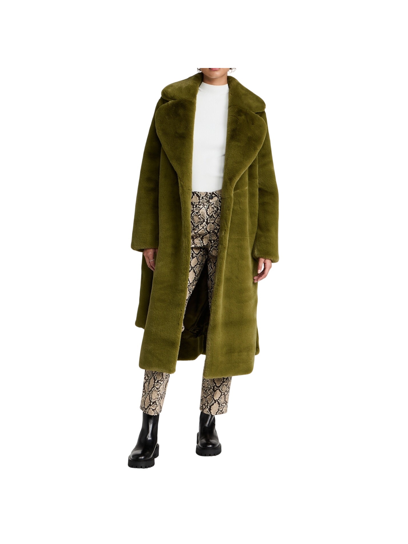 Proenza Schouler Faux Fur Belted Olive White Label Coat Size Xxs